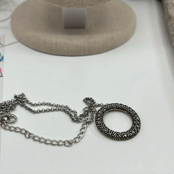 Vintage Sterling Silver Marcasite 16-18” Adjustable Necklace and Pendant - Picture 7 of 11